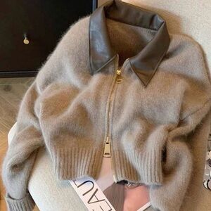 Women's Tan Jacket with “Leather” Collar brand new fits